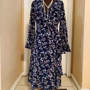 Wrap dress floral blue & burnt sienna never worn